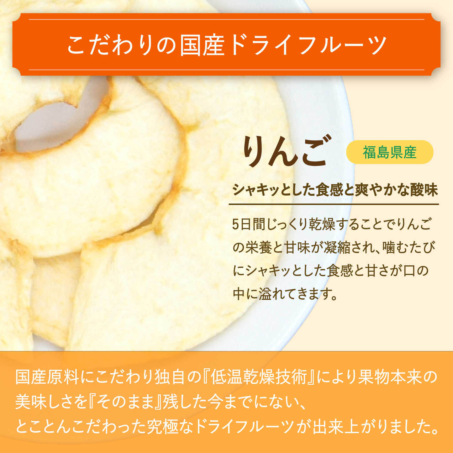 【無添加・砂糖不使用】国産リンゴチップス 10g