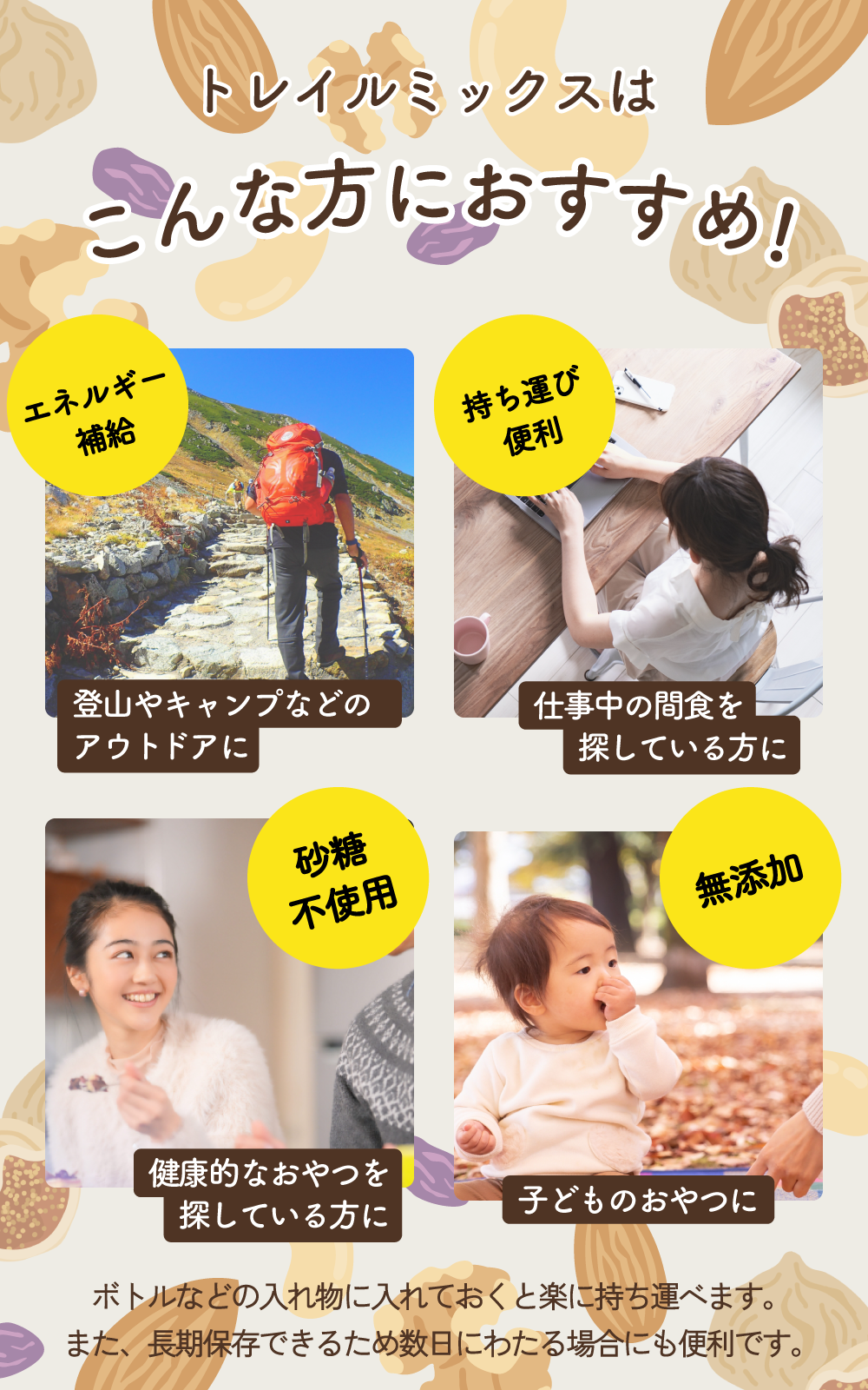【無添加・無塩・砂糖不使用】 6種のトレイルミックス